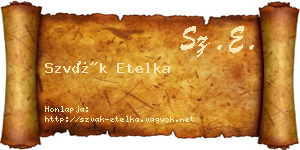 Szvák Etelka névjegykártya